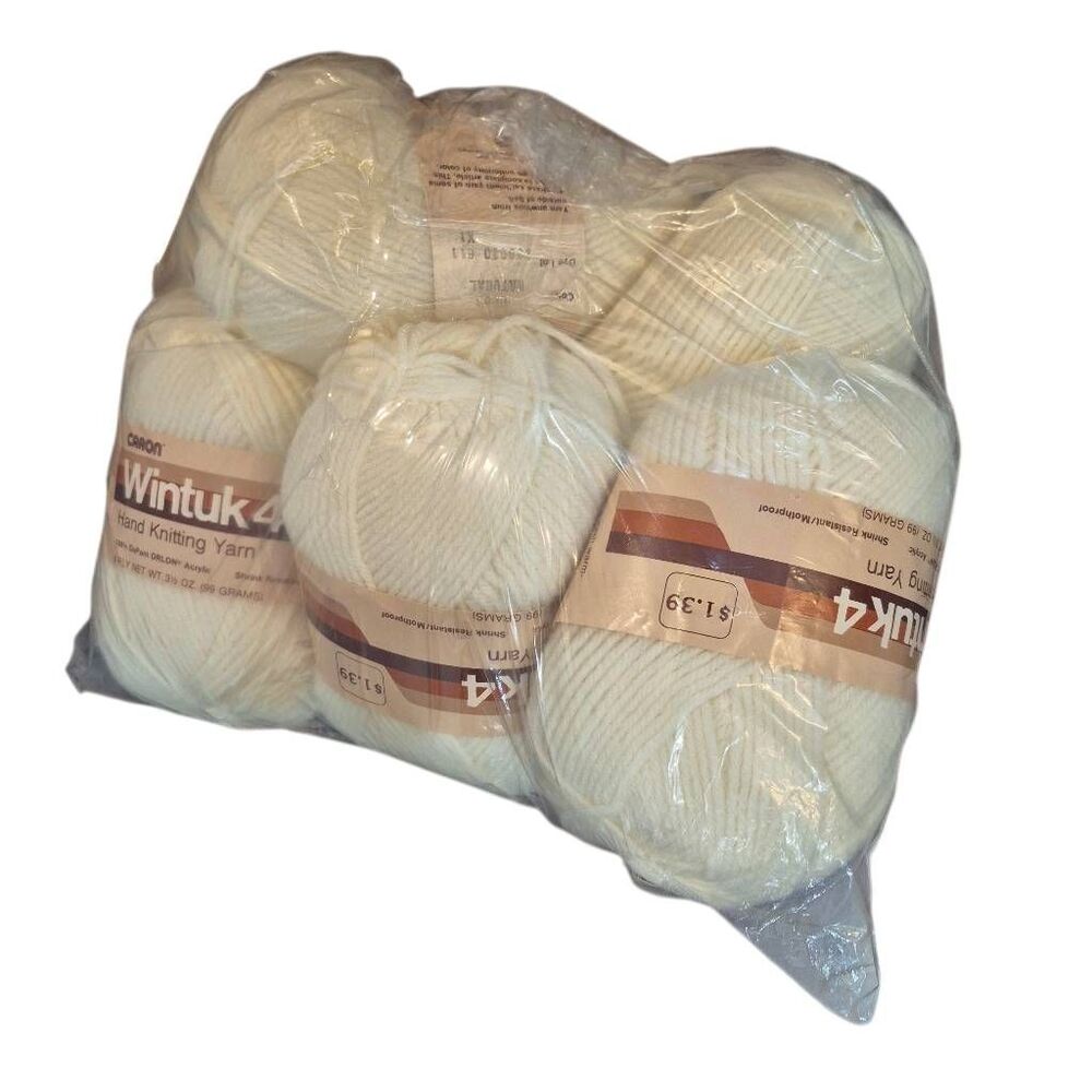 Vintage Caron Wintuk 4 Yarn Natural 0065 - Lot of 6 Skeins (Dye Lot 230920)